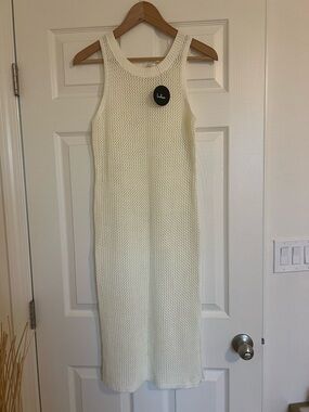 Lulu's Cream Knit Sleeveless Midi Coverup Dress